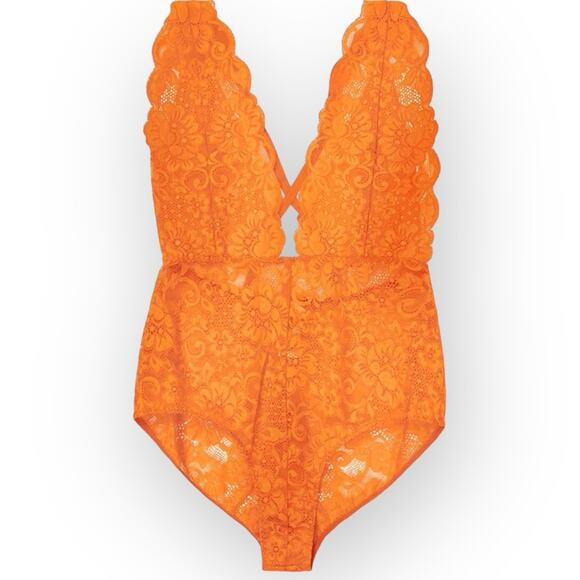 NWT We Are HAH Free People Comin in  Bodysuit Orange Bodysuit Deep V Neck Size S - Picture 6 of 9